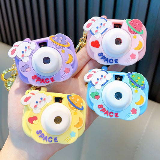 Bunny Starry Sky Projection Camera Keychain, Cute Rabbit Pendant with Light Effect