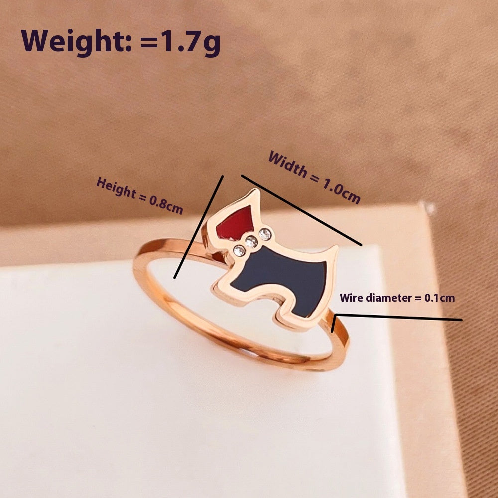 French-Inspired Personalized Dog Ring, Retro Titanium Steel Women’s Jewelry (Rose Gold)