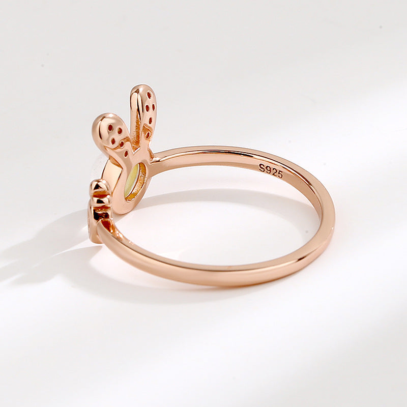 Bunny Radish Ring, Cute Moonstone Silver Ring for Women (Adjustable)