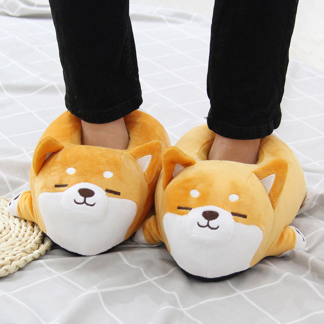 Cute Soft Adorable Corgi Shiba Inu Dog Slippers, Animal Plush Indoor Footwear