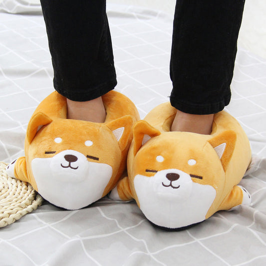 Cute Soft Adorable Corgi Shiba Inu Dog Slippers, Animal Plush Indoor Footwear