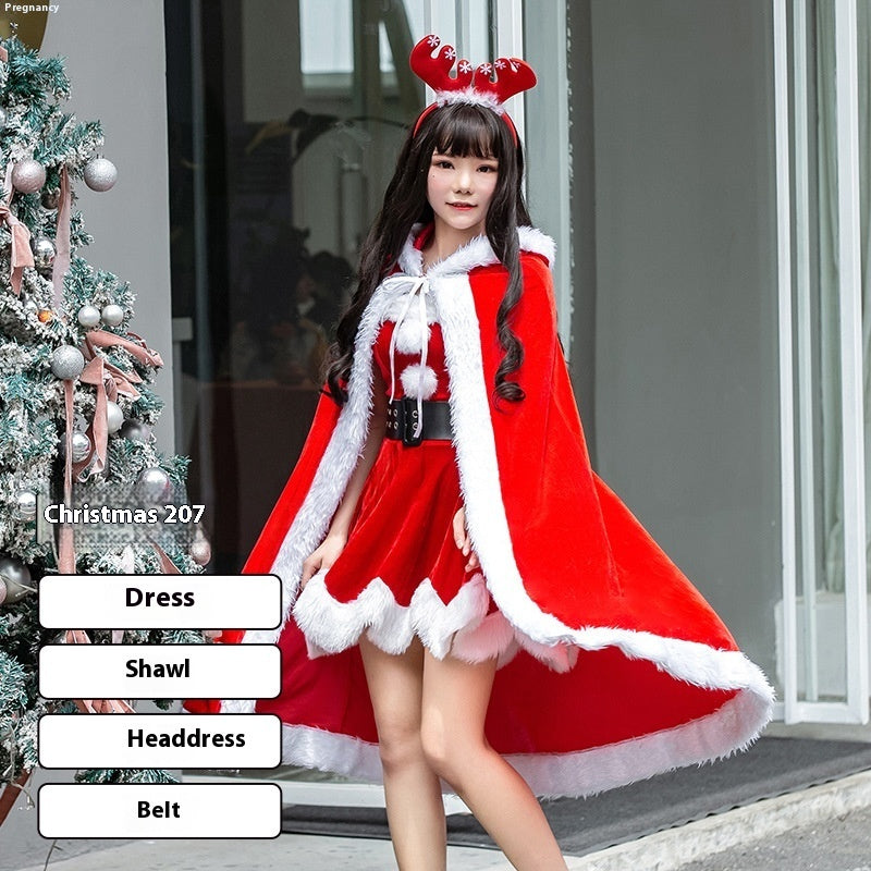 Christmas Bunny Cosplay Uniform, Gold Velvet Women’s Costume Set (Free Size)