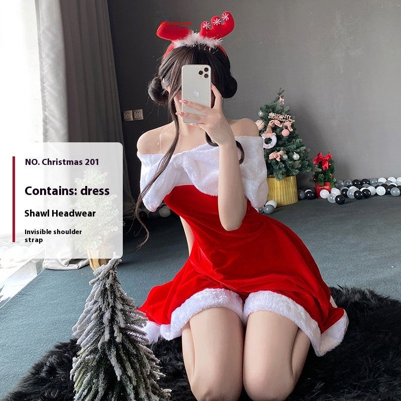 Christmas Bunny Cosplay Uniform, Gold Velvet Women’s Costume Set (Free Size)