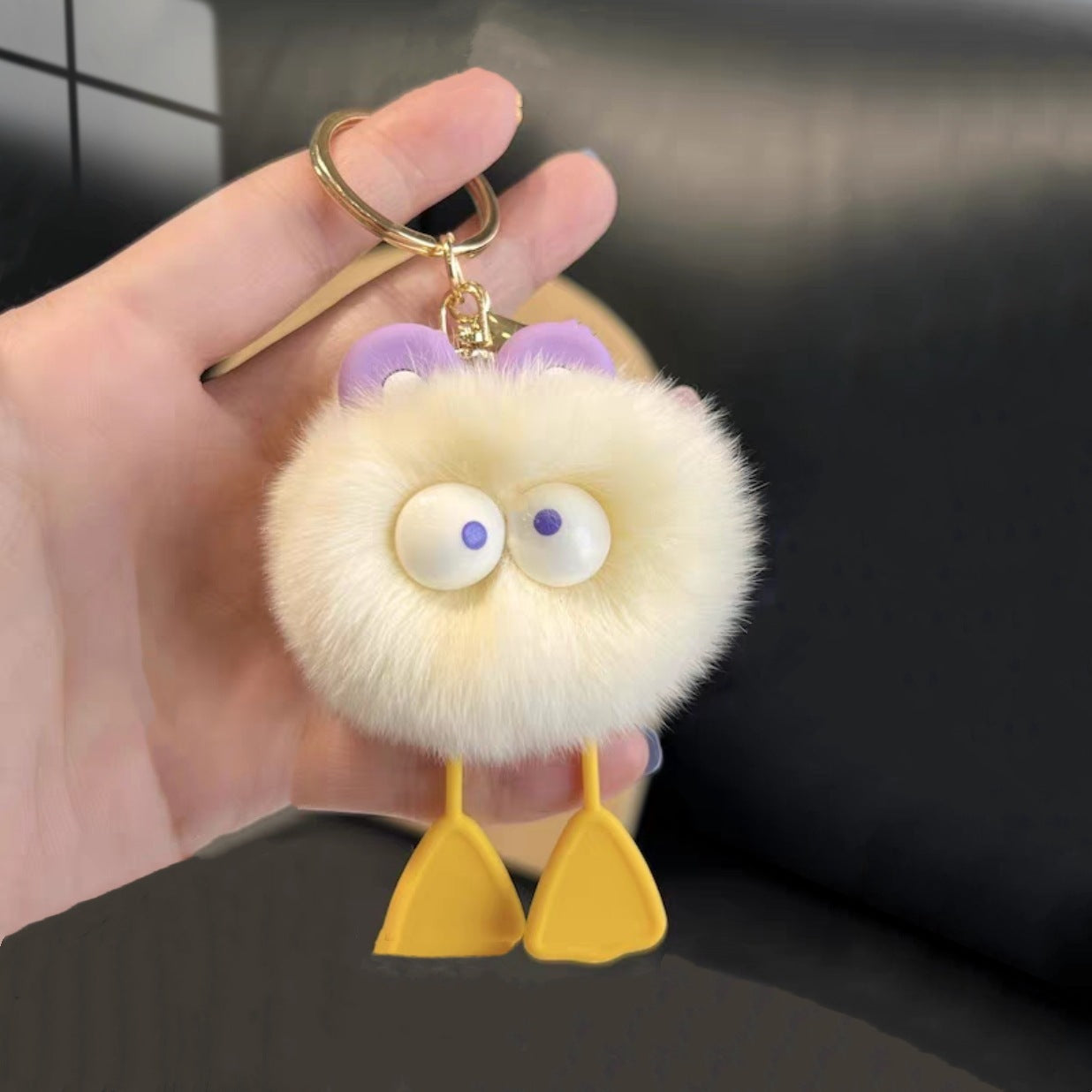 Luxuriously Soft: Real Rex Rabbit Fur Cute Little Duck Car Key Ring.