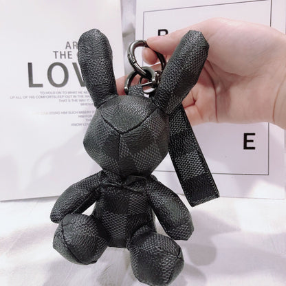 Creative Fashion Leather Bunny Car Keychain, Stylish Plaid Pendant Accessory
