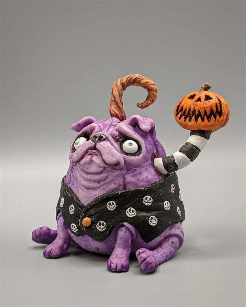Pumpkin Dog Doll Ornament, Christmas Resin Animal Craft for Home Decoration