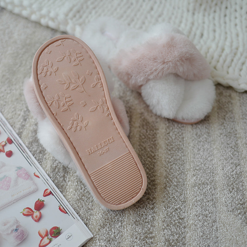 Bunny Fleece Soft Bottom Furry Slippers, Cozy Plush Indoor Footwear