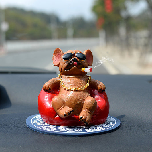 Creative Social Dog Car Decoration, Resin Dashboard Ornament (With/Without Cushion)