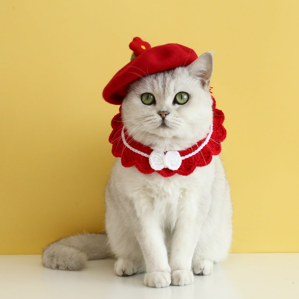 Wool Felt Flower Hat for Pets, Cute INS-Style Floral Cap for Cats & Dogs