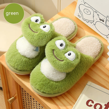 Cozy Winter Fun: Cute Cartoon Frog Indoor Home Plush Warm Slippers (Unisex).