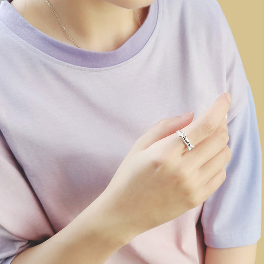 New Cute Dog Bone Ring, Women’s Simple Fashion Silver Lettering Ring