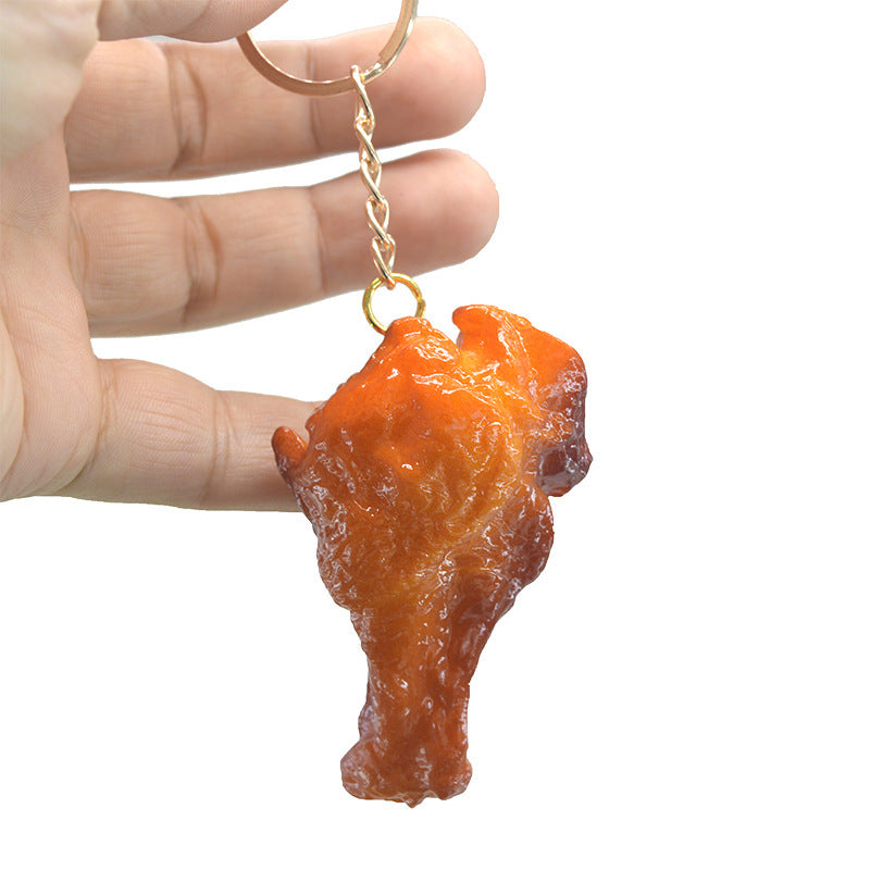 Chicken Leg Model & French Fries Keychain – Cute PVC Food-Themed Accessories