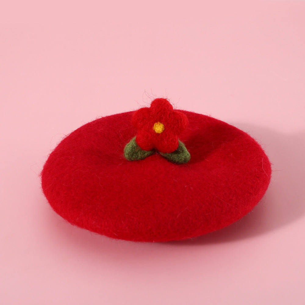 Wool Felt Flower Hat for Pets, Cute INS-Style Floral Cap for Cats & Dogs
