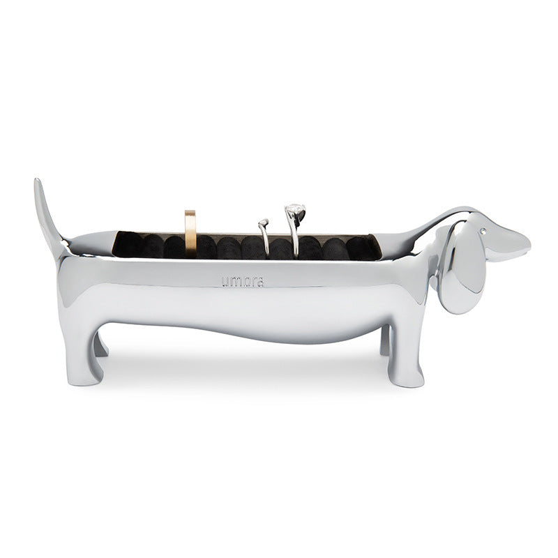 Sausage Dog Ring Storage Stand, Chrome Zinc Alloy Jewelry Display Holder