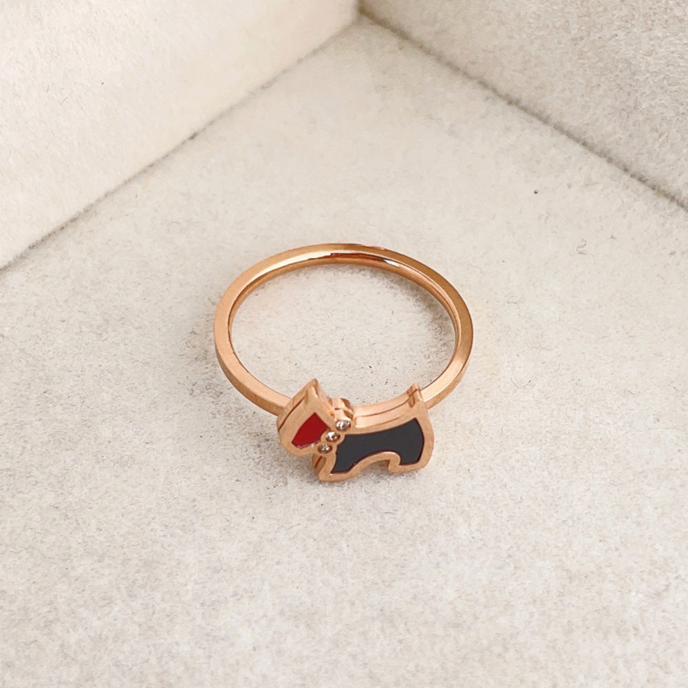 French-Inspired Personalized Dog Ring, Retro Titanium Steel Women’s Jewelry (Rose Gold)