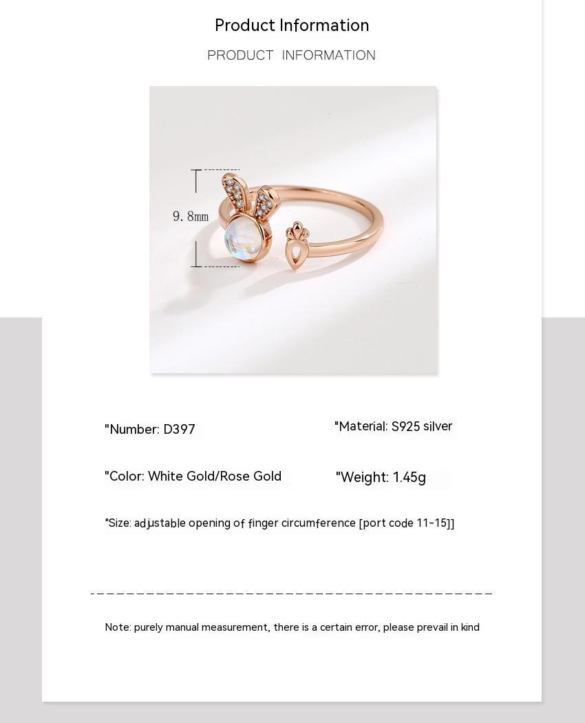 Bunny Radish Ring, Cute Moonstone Silver Ring for Women (Adjustable)