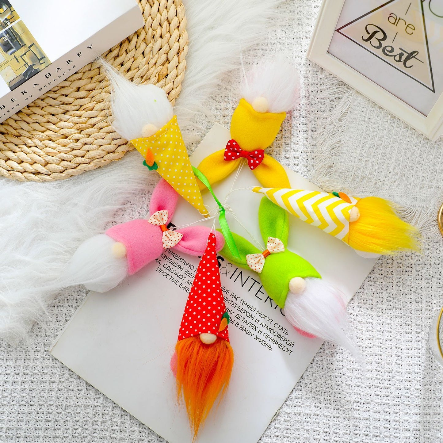 Easter Faceless Bunny Doll Pendant, Nordic Style Rudolph Cloth Ornament (3-Piece Set)