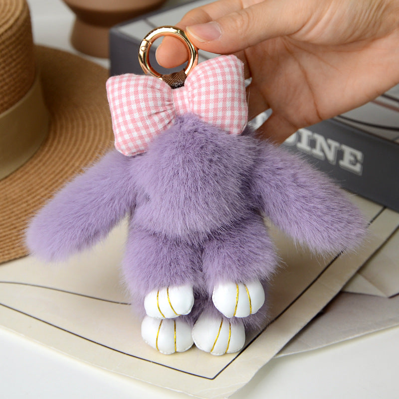 Cartoon Plush Bunny Keychain, Cute 13cm Rabbit Pendant with Bowknot