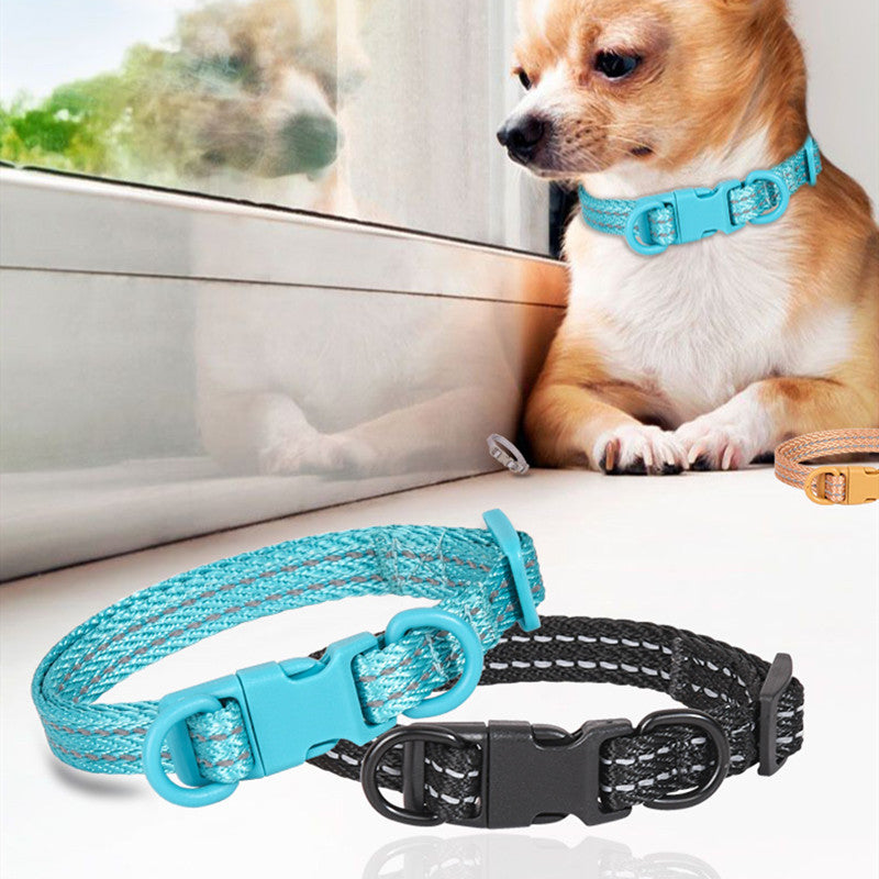 Double D-Ring Release Buckle Reflective Dog Collar, Durable Nylon Webbing Pet Collar