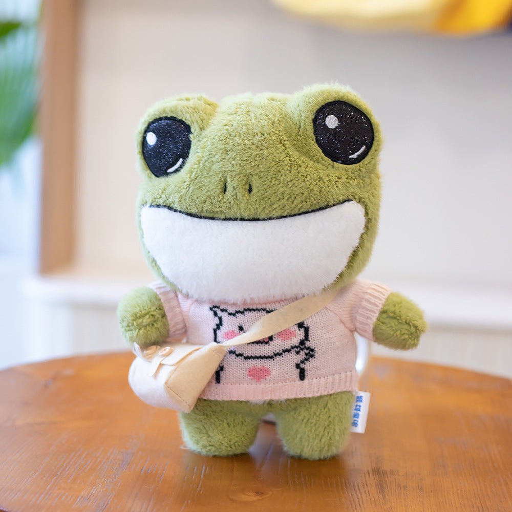 $\mathbf{30\text{cm}}$ Dressed-Up Delight: Cute Frog Doll Plush Toy Backpack (Wheat Velvet).