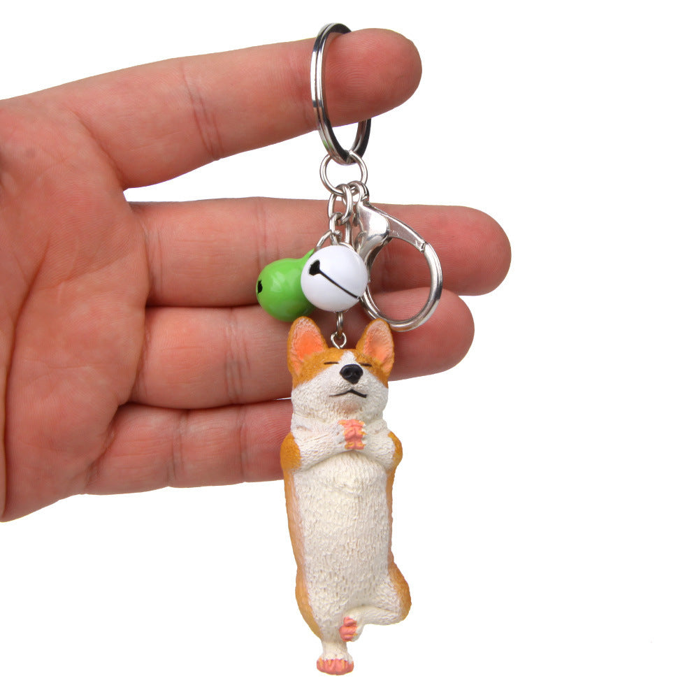 Yoga Dog Independent Corgi Bell Keychain, PVC Resin Climbing Dog Pendant