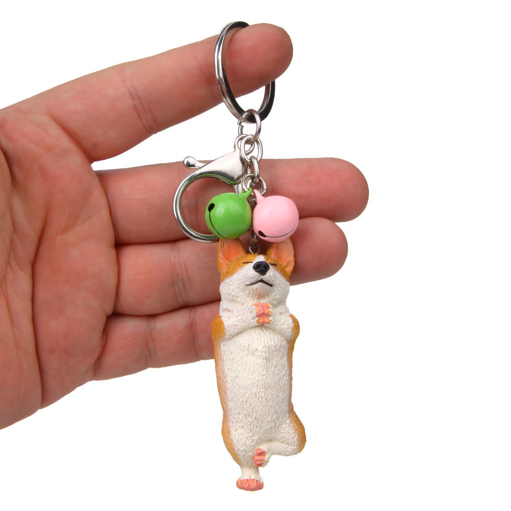 Yoga Dog Independent Corgi Bell Keychain, PVC Resin Climbing Dog Pendant