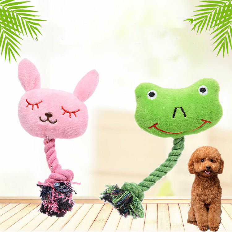 Bite-Resistant Vocalization Plush Toy, Dog Chew Toy with Squeaker (Pink Rabbit or Green Frog)