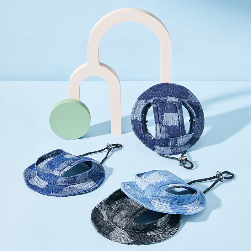 Dog Sun-Proof Bucket Hat, Cotton Geometric Pet Sun Hat