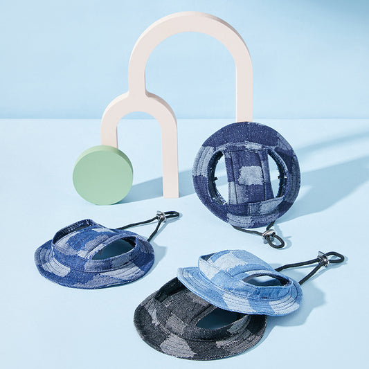 Dog Sun-Proof Bucket Hat, Cotton Geometric Pet Sun Hat