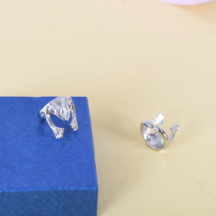 Frosty Wind Alloy Frog Ring – Silver Open Ring for Men & Women