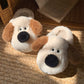 Dog Plush Toe Cap Cotton Slippers for Women, Cute Non-Slip Indoor Winter Home Shoes