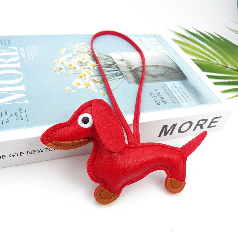 Sausage Dog Style Carrying Strap Bag Ornament, Fashion Commuting Leather Charm
