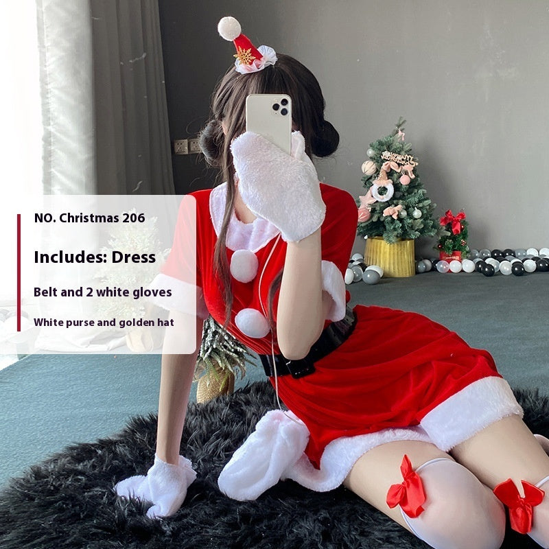 Christmas Bunny Cosplay Uniform, Gold Velvet Women’s Costume Set (Free Size)