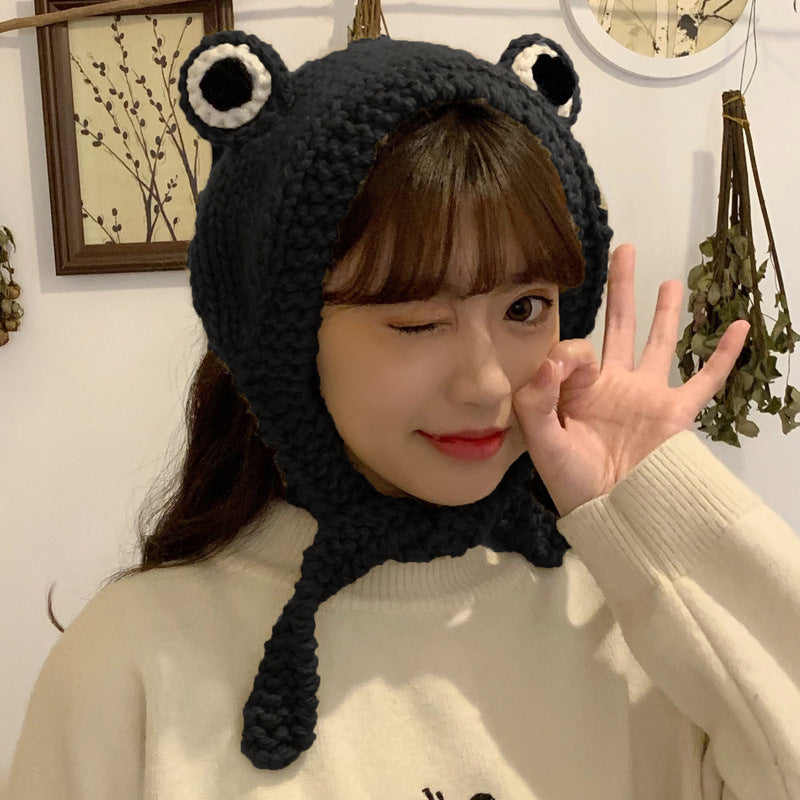 Sweet & Warm: Women's Big Eyes Cartoon Frog Knitted Hat for Shopping and Travel.