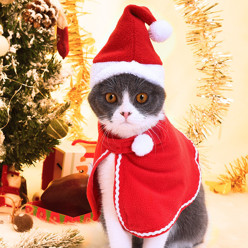 Pet Christmas Suit, Cat & Dog Santa Cloak with Matching Hat
