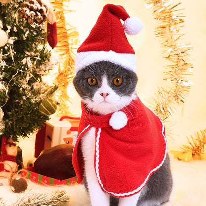 Pet Christmas Suit, Cat & Dog Santa Cloak with Matching Hat