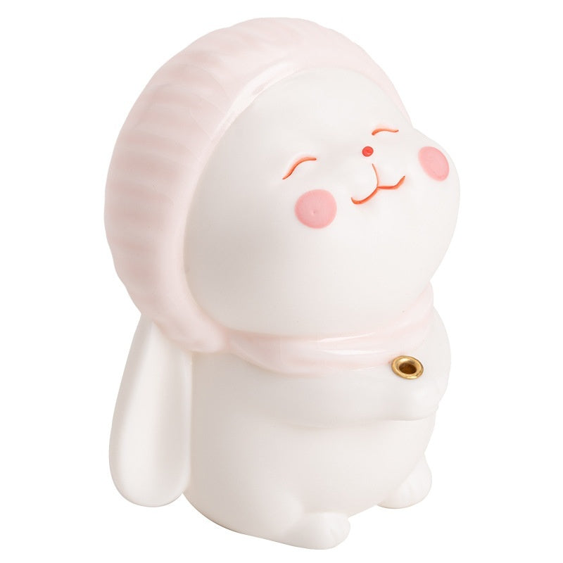 Ceramic Bunny Incense Base, Hand-Painted Desktop Ornament & Incense Holder