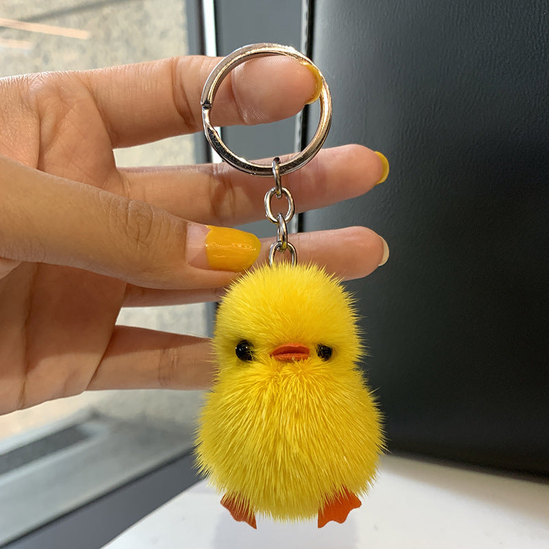Mini Mink Hair Yellow Duck Key Ring Pendant – Cute Plush Car & Schoolbag Charm