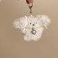 Niche Girl Ribbon Pearl Bunny Keychain, Cute Plush Bow Pendant (12cm)