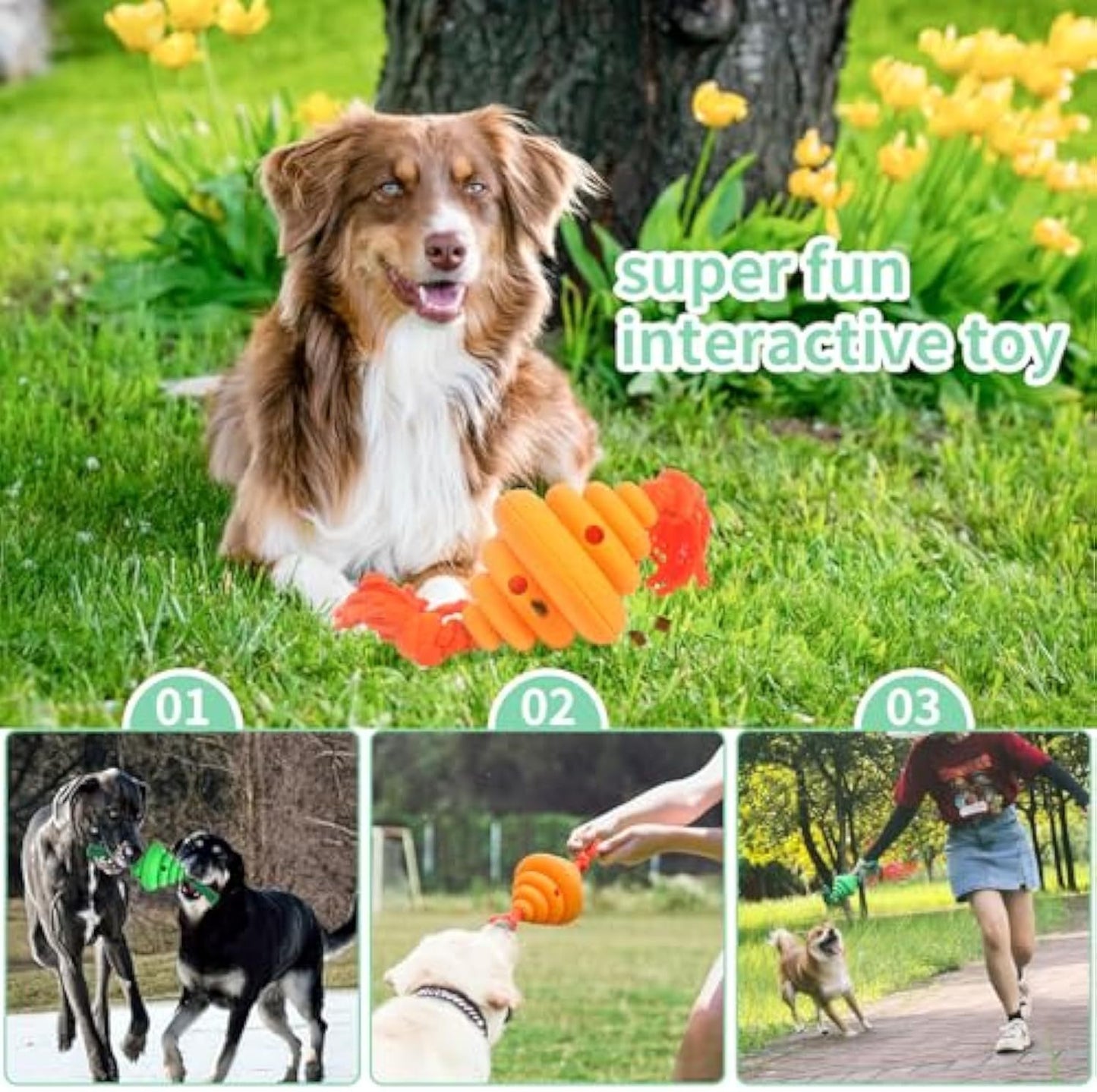 $\mathbf{3}$-in-$\mathbf{1}$ Fun: Interactive Dog Ball with Rope Toy (Food Dispenser, Tug, $\mathbf{17\text{kg}}$ Pull Strength).
