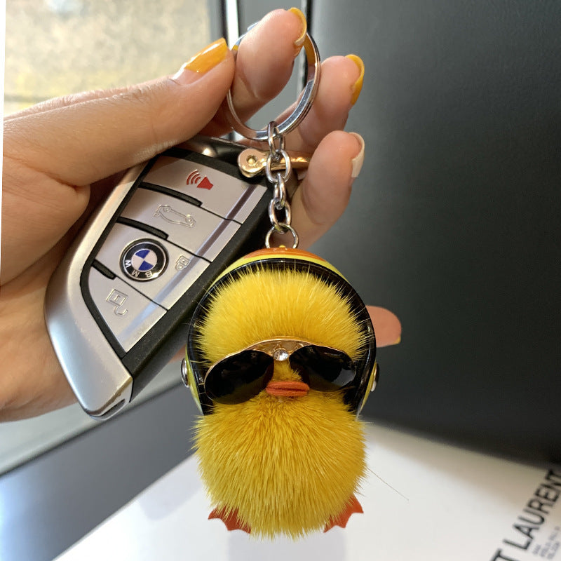 Mini Mink Hair Yellow Duck Key Ring Pendant – Cute Plush Car & Schoolbag Charm