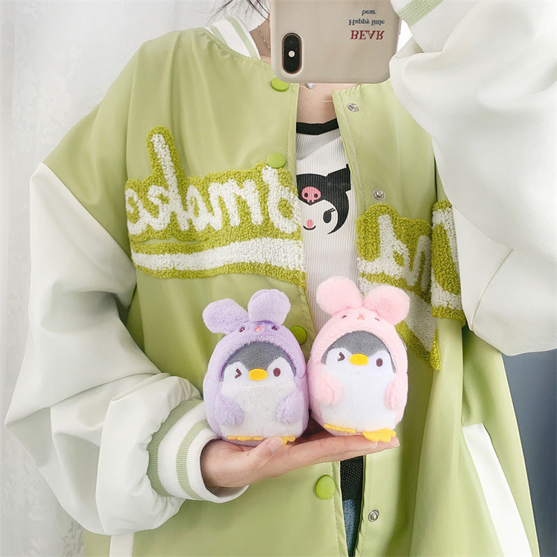 New Cute Penguin-to-Bunny Plush Pendant, 12cm Keychain & Handbag Charm for Teens