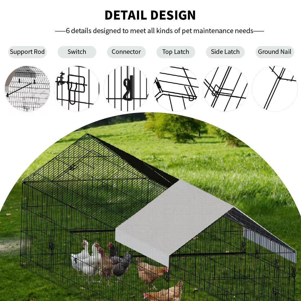 Poultry Farming Outdoor Metal Chicken Coop – Black Gray Fabric & Metal Enclosure